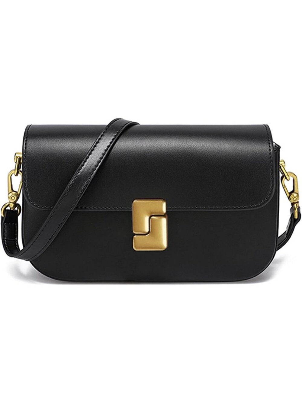 Women's Black Genuine Leather 3 Pockets Small Crossbody Purse Shoulder Bag